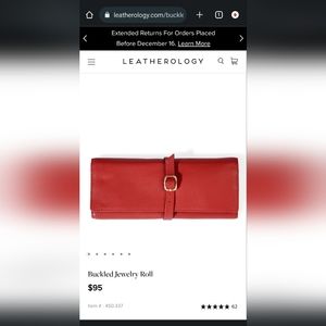 Leatherology, red, leather, buckled jewelry roll NWOT